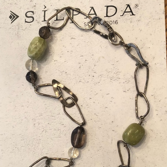 Vintage Silpada Smoky Quartz Citrine Jade Sterling Silver Link Necklace N1218 - Picture 8 of 12